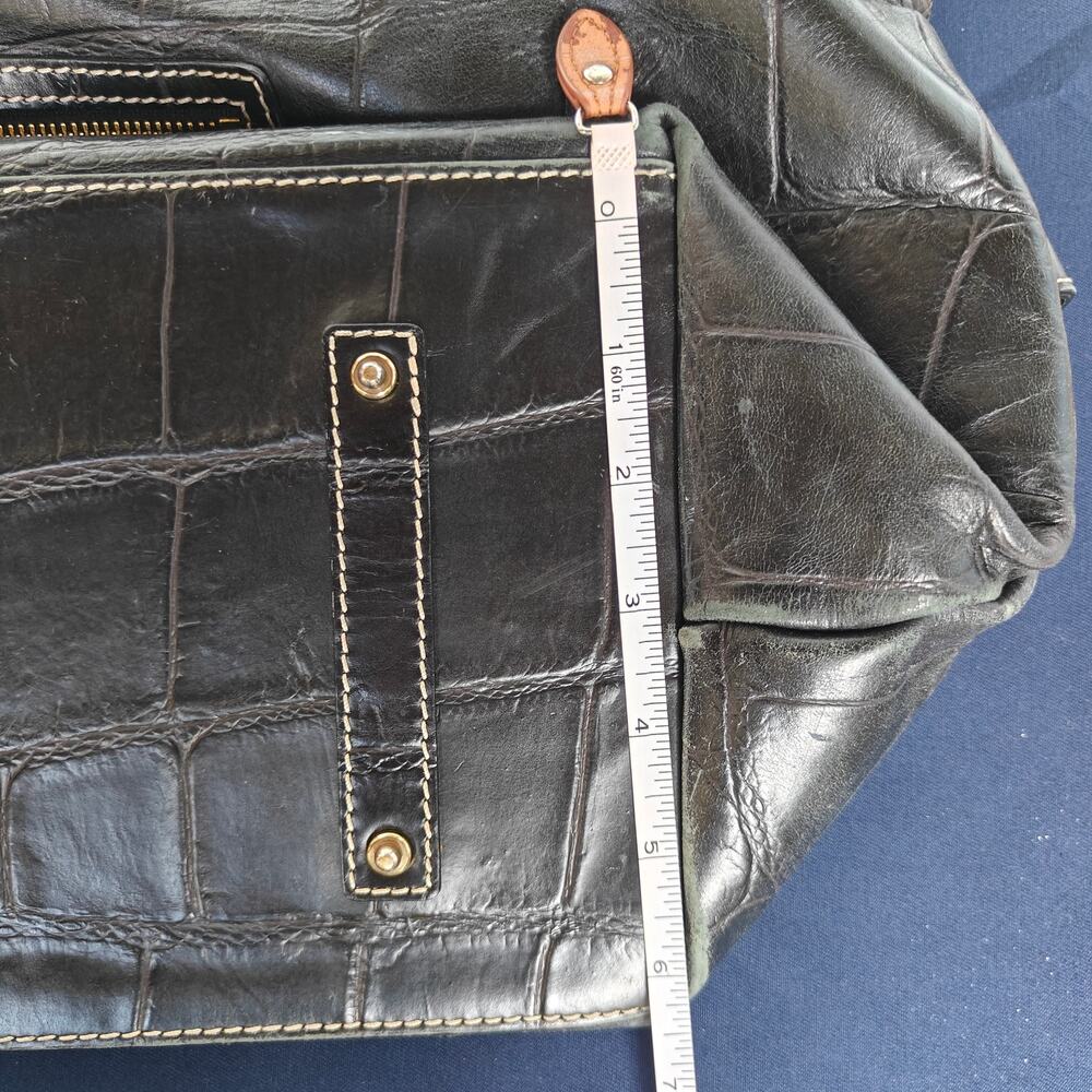 Dooney & Bourke Black Croc Embossed Medicine Bag Leather Satchel Red Lining - Picture 7 of 7